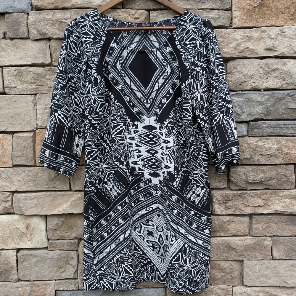 BeBop Geometric Print Tunic 3/4 Sleeve Dress, L